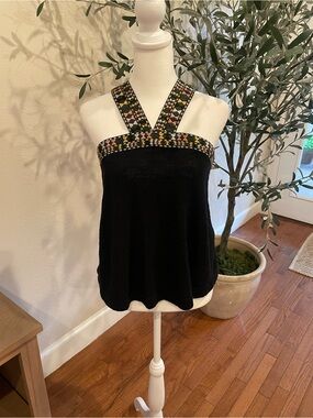 Madewell Black Halter Camisole with Multicolor Embroidered Straps